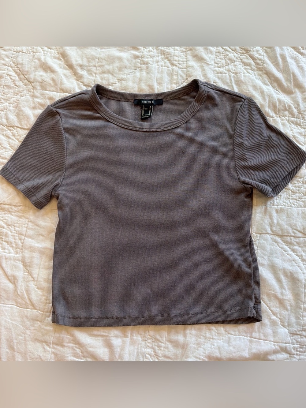 Forever 21 Women's Short Sleeve Crewneck Top - Charcoal